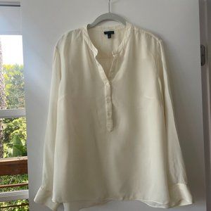 Talbots Half Button-Up, Long Sleeve Silk‎ Blouse in Cream, Size 14